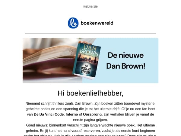 Er komt een nieuwe thriller van Dan Brown aan...