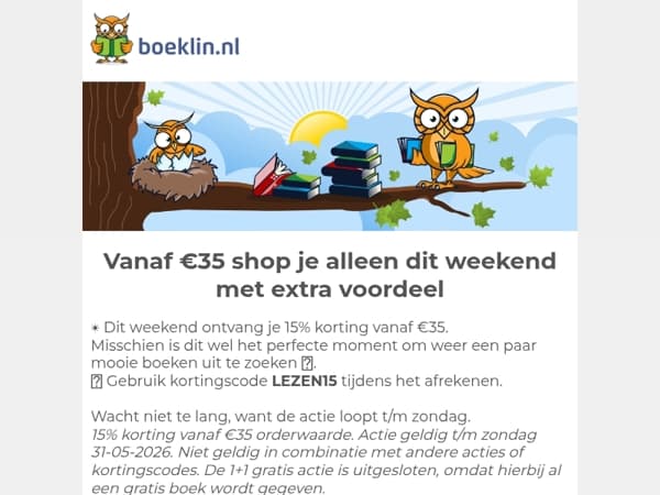 Dit weekend: 15% korting op bijna alles 📚
