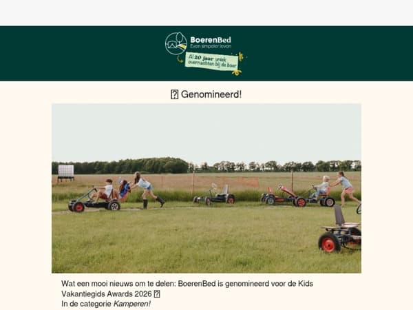 BoerenBed is genomineerd voor de Kids Vakantiegids Awards