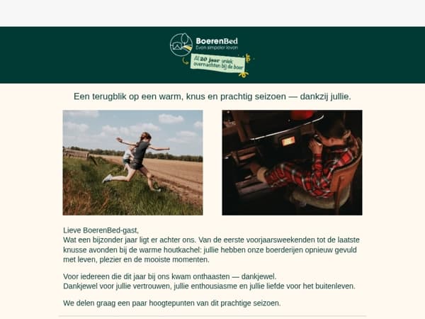 Dankjewel voor 10.780 nachten vol boerderij plezier!
