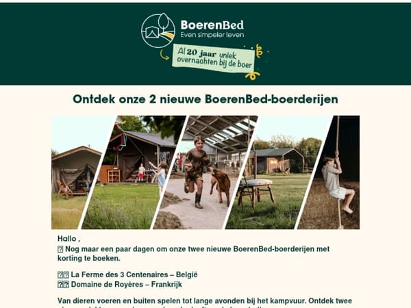 ⏳ Laatste kans om onze nieuwe boerderijen met korting te boeken