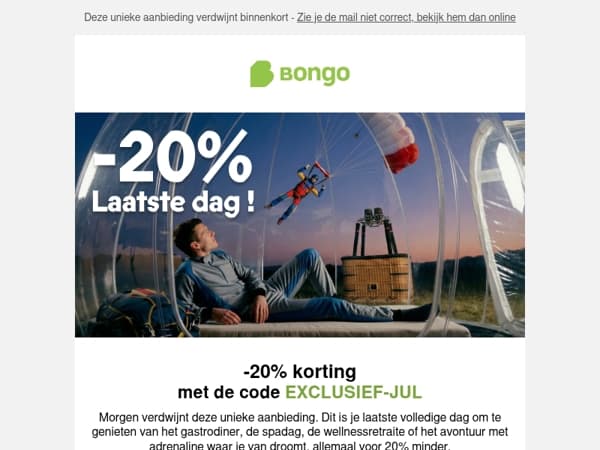 Laatste dag: je 20% korting loopt binnenkort af