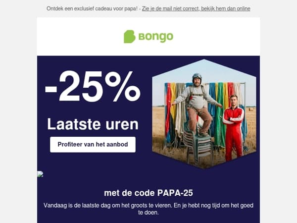 Laatste uren. 25% korting voor Vaderdag