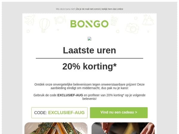 Laatste uren 20% korting 🎉 