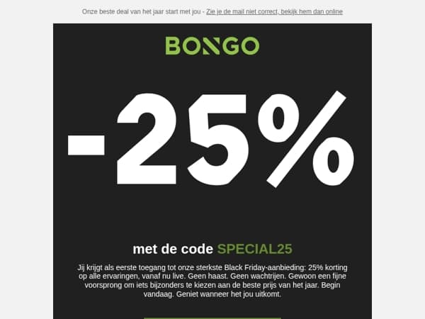 Jouw vroege toegang begint hier: 25% korting ✨ 