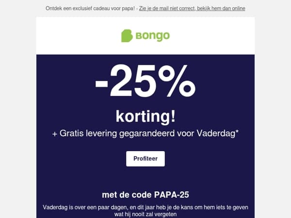 Begin alvast over papa na te denken. 25% korting bij Bongo
