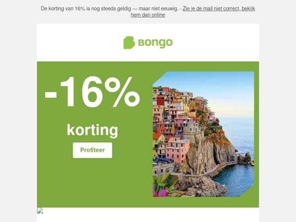 Laatste dagen. -16% op verblijven in heel Europa