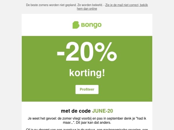 Heb je al een idee voor deze zomer? -20% bij Bongo