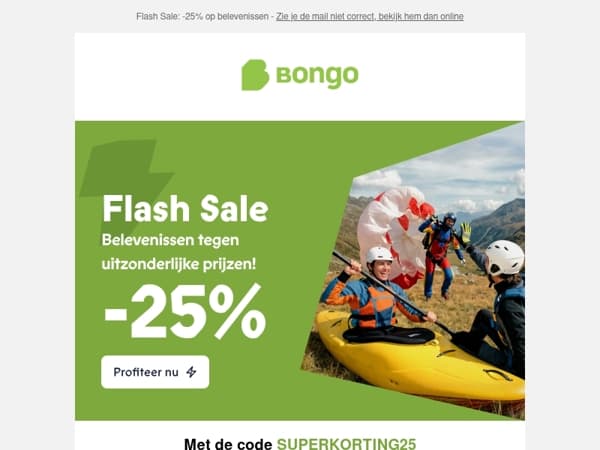 ⚡ Flash Sale: -25% op jouw volgende belevenis 