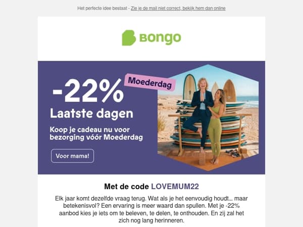 Moederdag komt eraan. Wacht niet te lang!