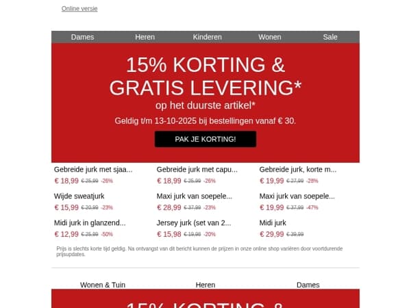 15% korting op het duurste artikel