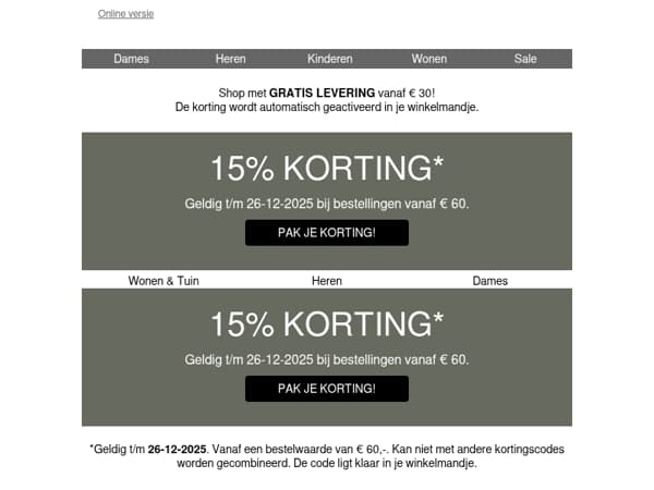 Alleen vandaag nog: 15% korting voor de feestdagen 🎄
