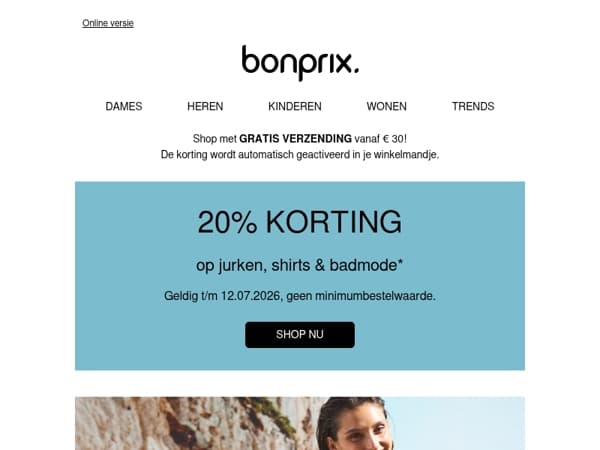 Nog maar heel even : 20% korting op jurken, shirts & badmode