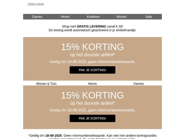 -15% op je duurste artikel