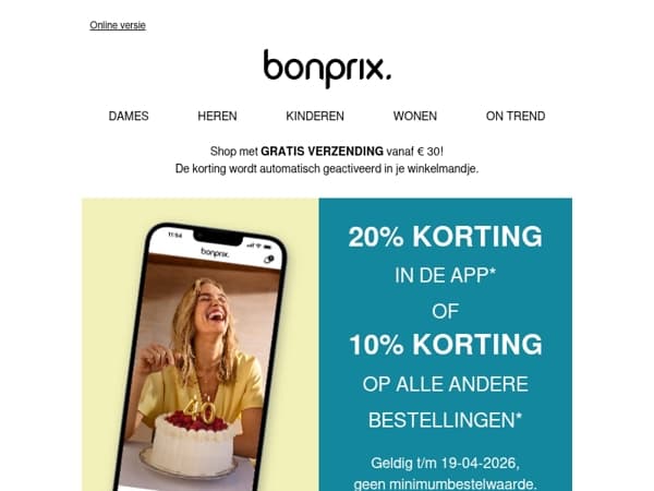 10% korting of 20% korting in de app 🎊