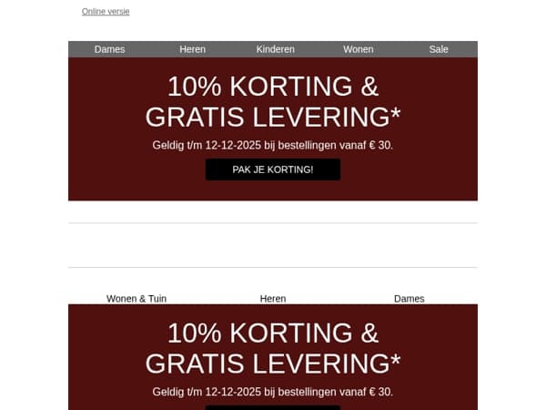 Mis 't niet: 10 korting & gratis levering