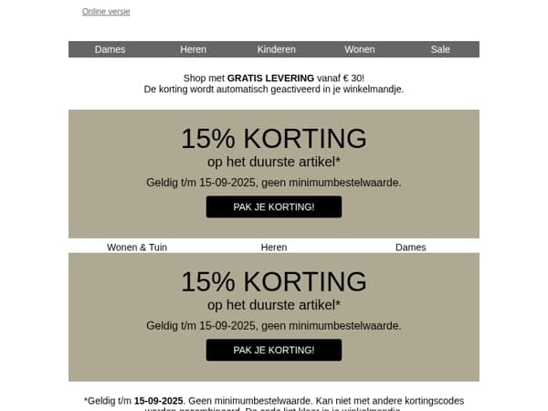 Tussenjassen & 15% korting op je duurste item 💌
