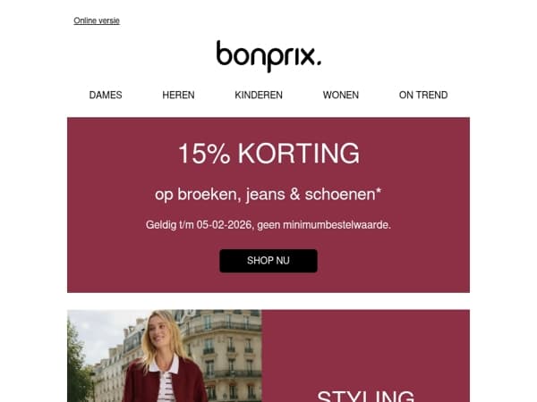 15% korting op broeken, jeans & schoenen ❤️