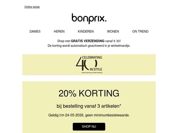 Mis het niet: 20% korting bij bestelling van jouw 3 favorieten!