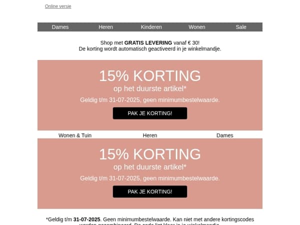 -15% korting op het duurste artikel