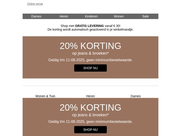 20% korting op jeans & broeken