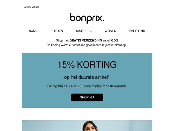 15% korting op het duurste artikel