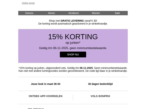 15% korting op jurken 💜