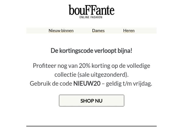 De kortingscode verloopt bijna!