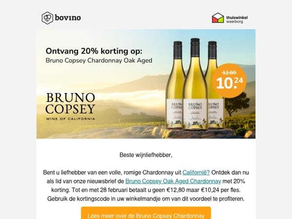 🇺🇸 Bruno Copsey Chardonnay Oak Aged nu voor €10,24!
