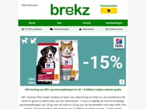 15% korting op Hill’s Science Plan | 10 + 2 gratis blikken of zakjes