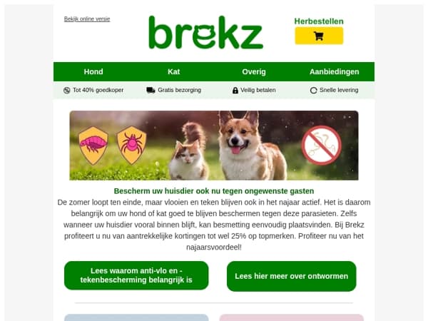 Ongenode gasten? Bestel nu anti-vlo, -teek en -worm