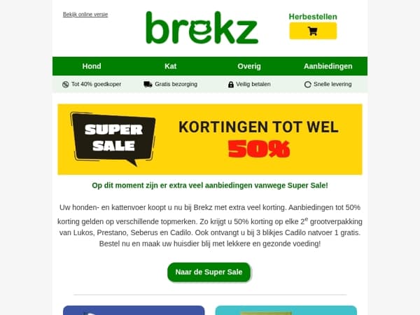Veel aanbiedingen op dierenvoer bij Brekz