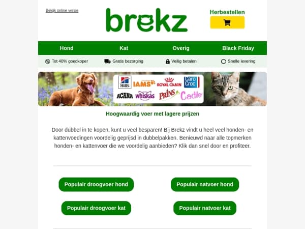 Topmerken honden- en kattenvoer tegen lage prijzen