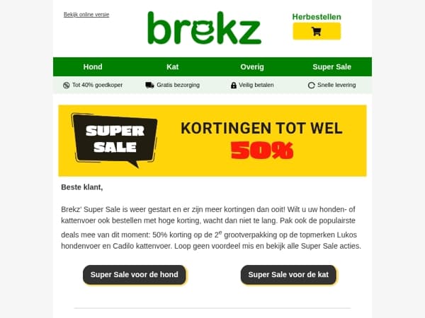 SUPER SALE: Tot 50% korting voor uw huisdier