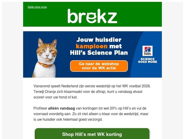 Klaar voor de aftrap? Scoor met Hill’s tot 20% korting