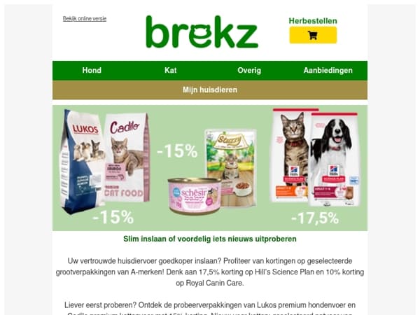 Profiteer van korting op topmerken voor hond en kat