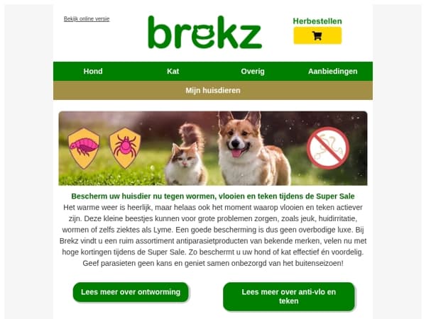 Bescherm uw dier nu tegen wormen, teken & vlooien