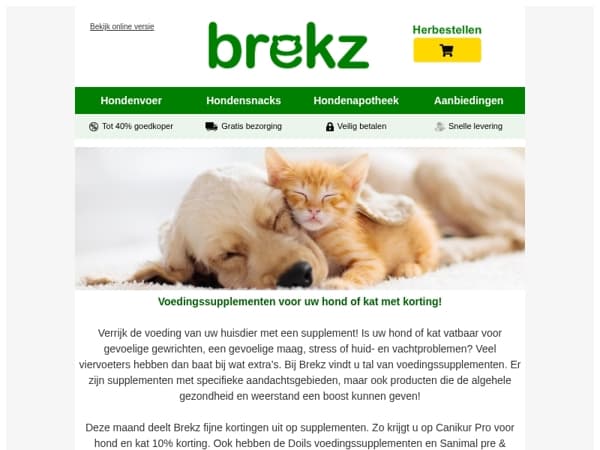 Supplementen voor uw huisdier met korting!