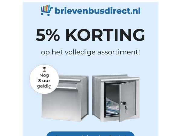 ⏳ Nog 3 uur om uw korting te gebruiken