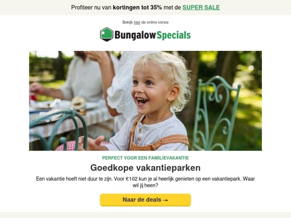Vanaf €102 op vakantie met goedkope vakantieparken