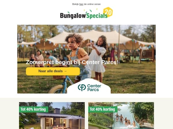 Krijg nu tot 40% zomerkorting bij Center Parcs