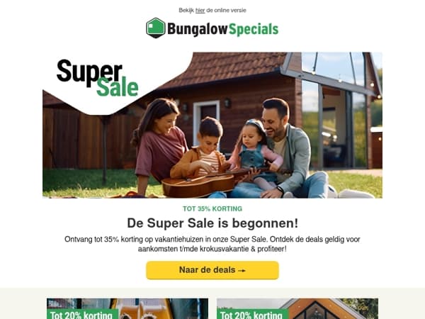 Super Sale: tot 35% korting op vakantiehuizen! 🏕️