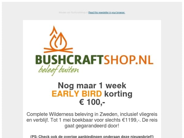Early Bird actie: Wilderness Experience XL Sweden 2026  