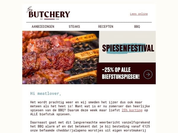 25% korting op ALLE biefstukspiesen!