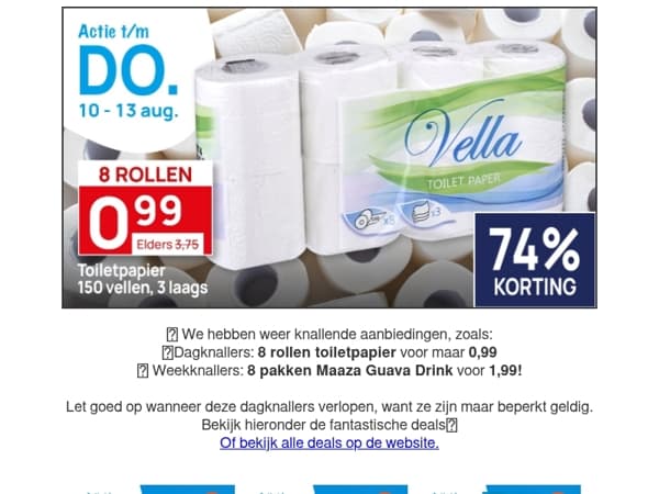 8 Rollen toiletpapier voor maar 0,99! T/m Donderdag