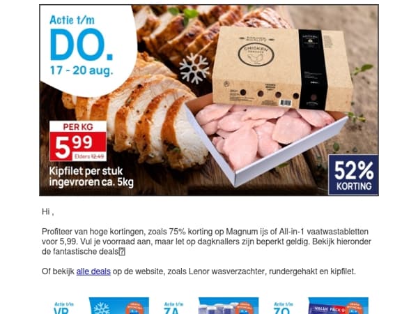 Kipfilet voor 5,99 per kg! Geldig t/m donderdag