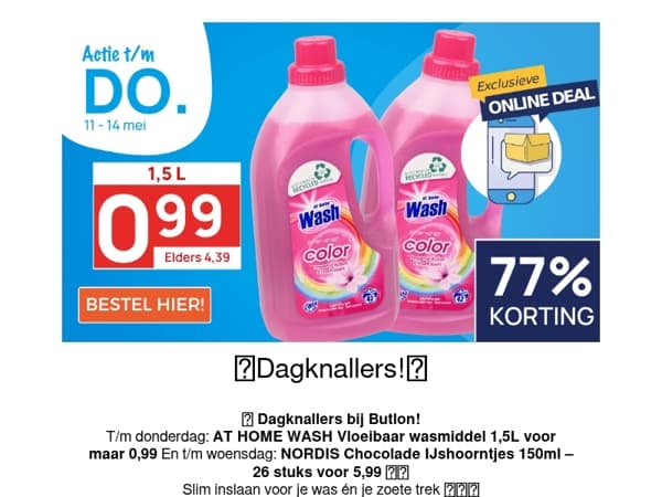 AT HOME WASH Vloeibaar Wasmiddel 1,5L voor maar 0,99🤩