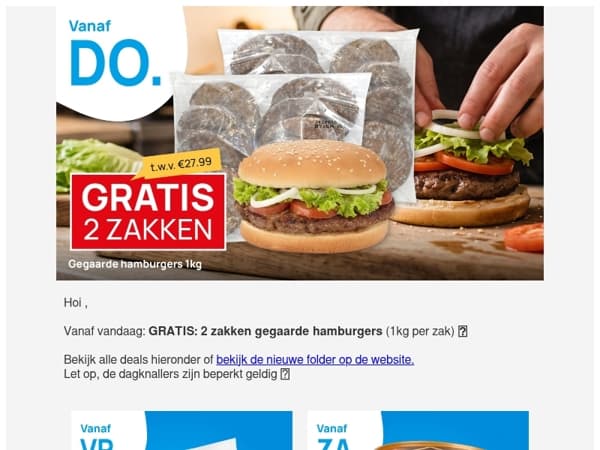 GRATIS: 2 zakken gegaarde hamburgers (1kg per zak) 😮