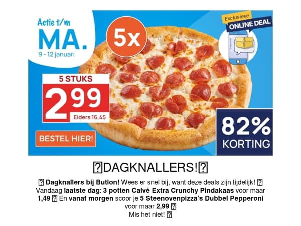 5 Pizza's Pepperoni voor 2,99!🍕