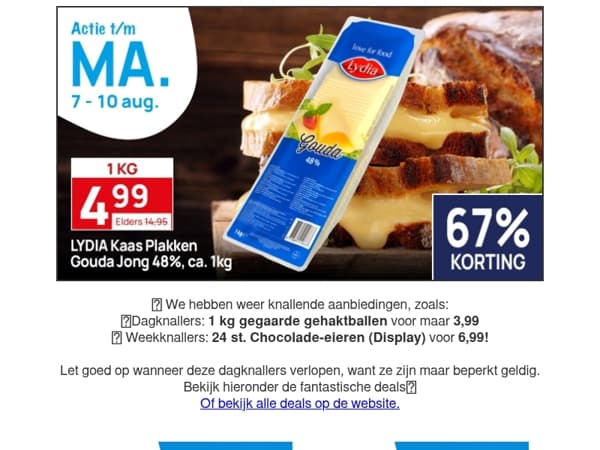  1Kg Gouda Jong 48% Kaasplakken voor 4,99  🧀